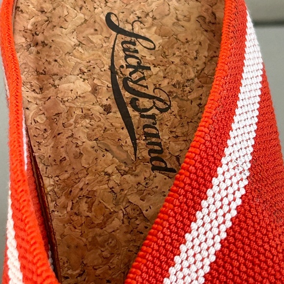 Lucky Brand Miller Platform  Orange/White Stripe High Cork Wedge Sz 10 - Picture 3 of 12